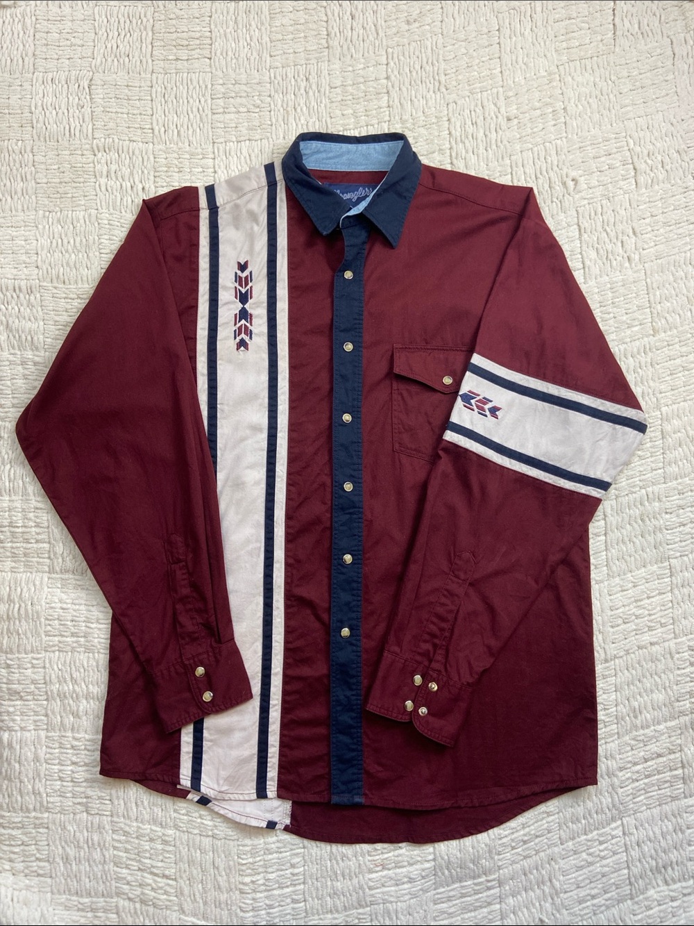 Wrangler Brushpopper Western Shirt Pearl Snap Embroidered Mens Medium